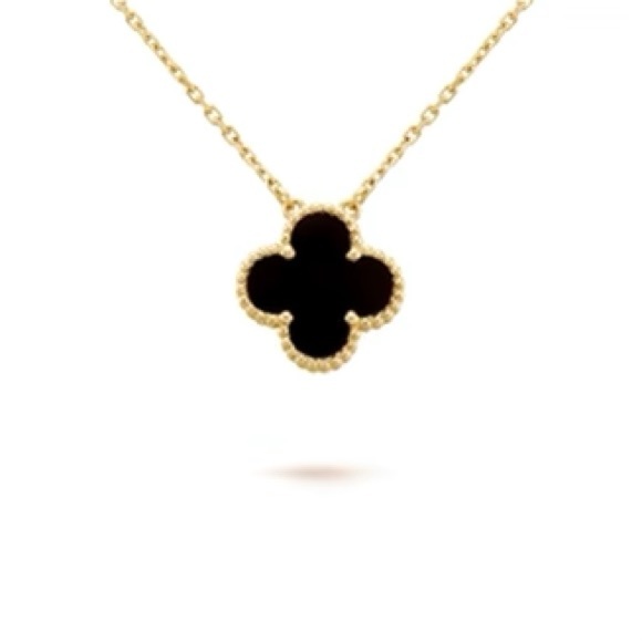 18k Gold Black Onyx Clover Necklace - Picture 3 of 4